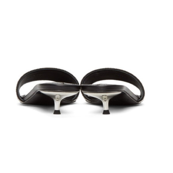 Alexander Wang Black Jo Crystal Logo Slide Silver Sandals Kitten Heel Size 36/ 6 - Picture 16 of 16